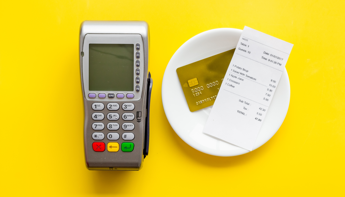 Payment terminal with a card and receipt representing smaller expenses made in order to repay a registered money lender on time